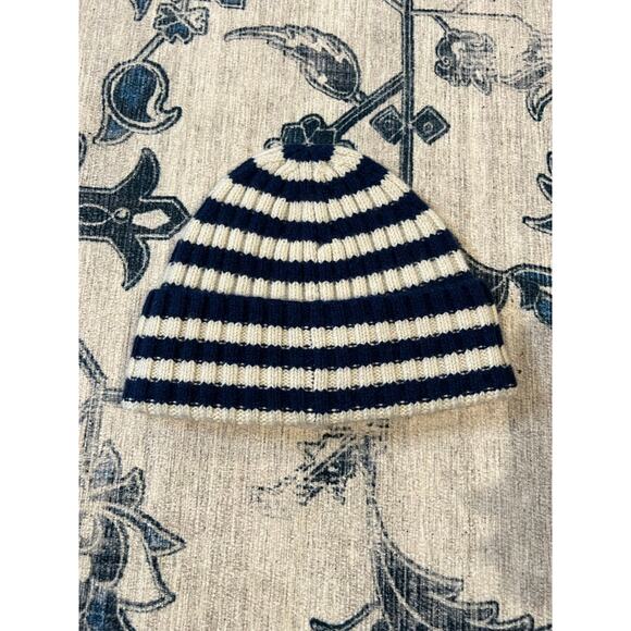 NWT Everlane Unisex The Cashmere Wool Beanie Hat Navy Cream Striped One Size main image 11